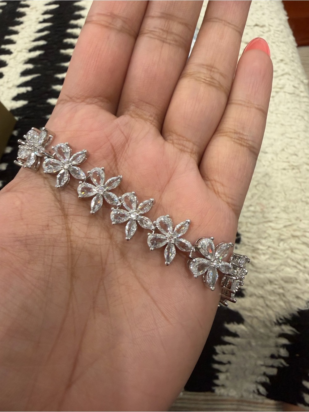 Sparkling Silver Floral CZ Bracelet - Women Jewelry